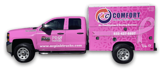 A pink AC Comfort Service Truck